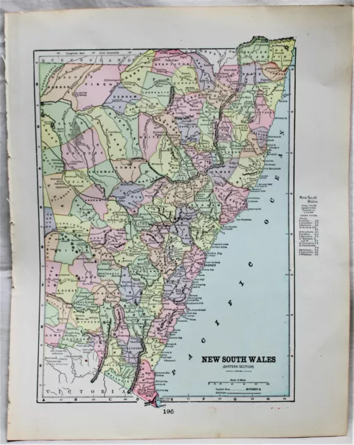 Cram's Atlas Map Page New South Wales Victoria Queensland Australia 1899 Vintage