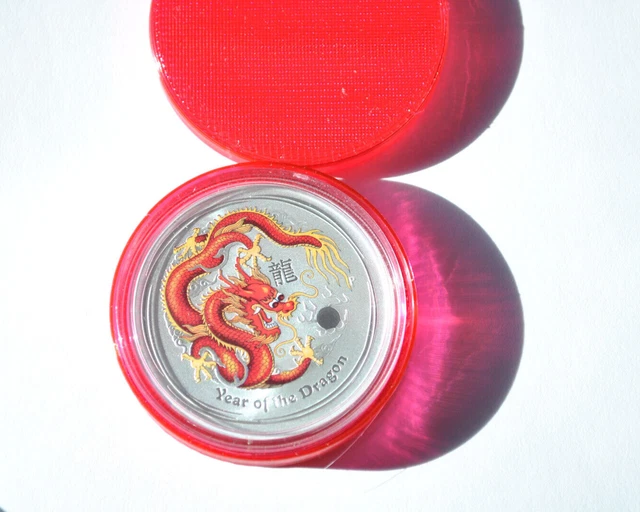 2012 Australia silver lunar year of the Dragon 1 oz colorized