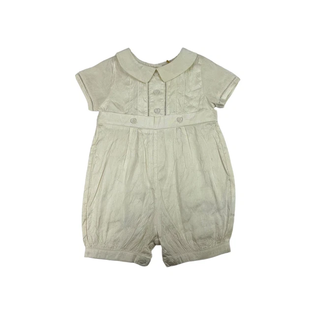 John Lewis Heirloom Christening Silk Button Romper Ivory  6-9 Months