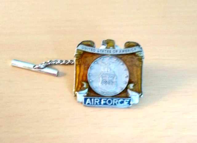 Vintage 1947 US Air Force Enamel Eagle American Legion Star Tie Tack Pin/ Chain