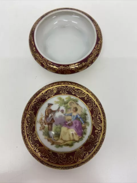 Meissner Limoges Porcelain France Fragonard Lovers Lidded Trinket Dish B36