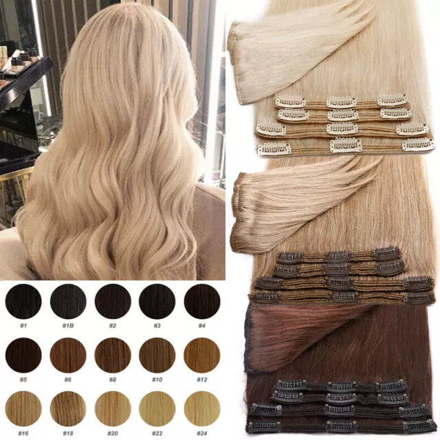 DELUXE MEGA THICK SET Clip In Remy Human Hair Extensions Blonde Brown Black 260G