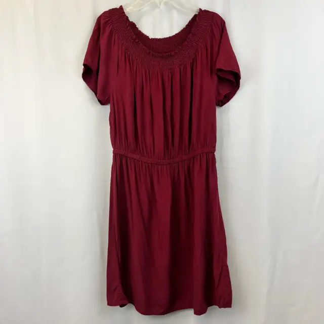 Old Navy Womens Peasant Dress Red Knee Length Stretch Scoop Neck Short Sleeve S