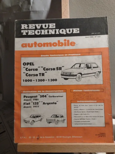 Revue Technique Automobile N 432, Opel Corsa- SR-TR 1000-1200-1300