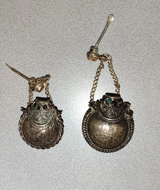 Coppia Flaconcino Boccetta Porta Profumo In Argento Antiche Ricavate Da Monete