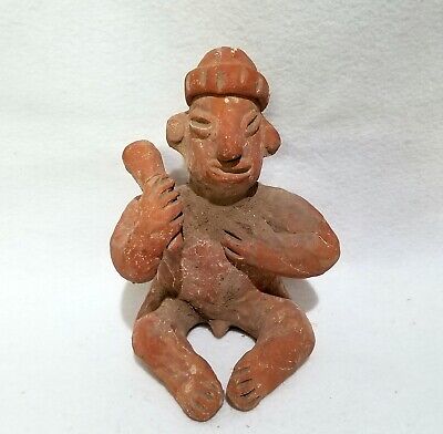 Pre-Columbian? Mayan? Antique 8 3/4" Terracotta Clay Seated Nude Boy Figurine 2