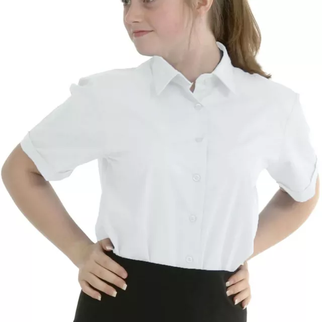 Girls School Blouse Shirt Uniform Short Sleeve White Sky Blue Age 10-18 Years