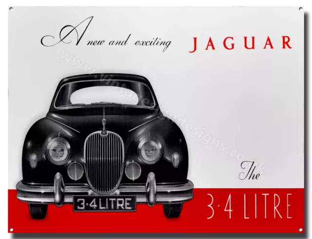 Jaguar 3.4 Litre Metal Sign. 12" X 16" Classic Jaguar Cars.