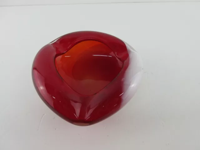 Vintage Blown Glass Red and White Swirl Ashtray