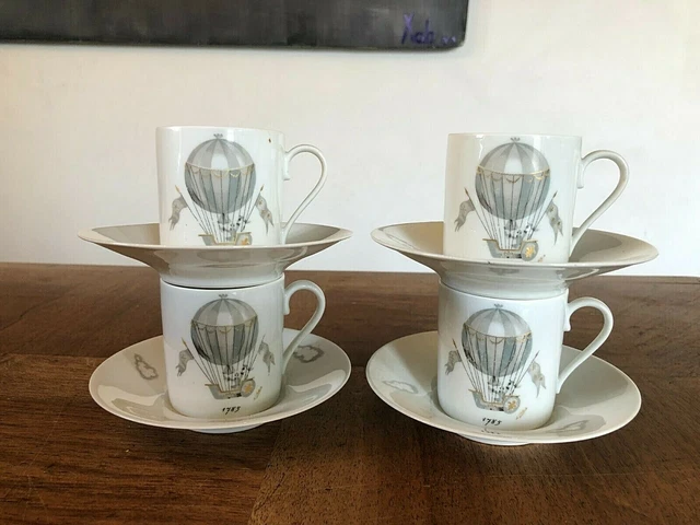 4 JOLIES TASSES A CAFÉ " ANCIENNE FABRIQUE ROYALE  LIMOGES "  MONTGOLFIÈRE (n°3)