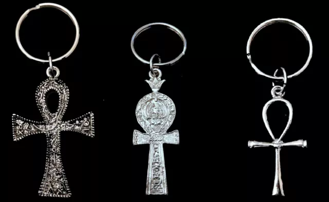 Egyptian Theme Key Rings / Large Ankhs or Key of Life /Silver Tone / UNISEX