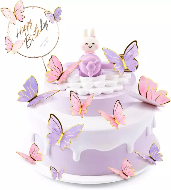 81 Pieces 3D Butterfly Cupcake Decoration Happy Birthday Cake Topper Party Decor