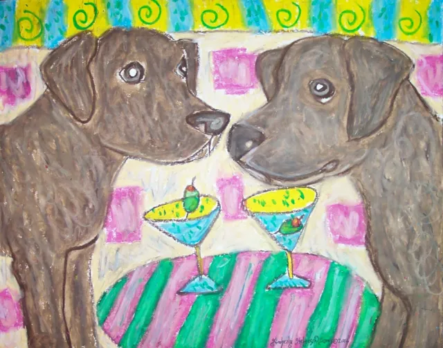 5x7 CHESAPEAKE BAY RETRIEVER Martini Dog Art PRINT of Painting Artwork KSams