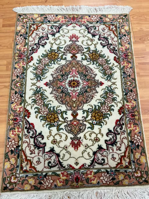 2' x 3' Floral Turkish Oriental Rug - Full Pile - Hand Made - Wool and Silk