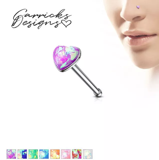 Heart Glitter Opal Nose Ring Stud, Stainless Steel 8 Colors To Choose From