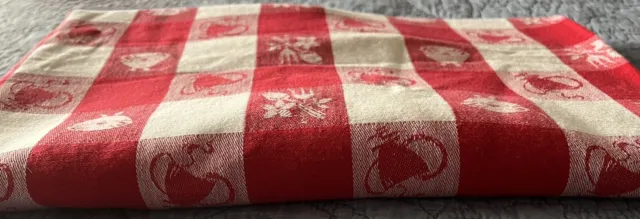Vintage Red/ White Cotton Tablecloth 48 X 52