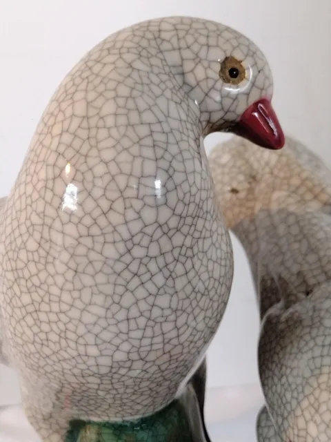 Antique Figurine, Chinese Crackle Glaze Porcelain Doves