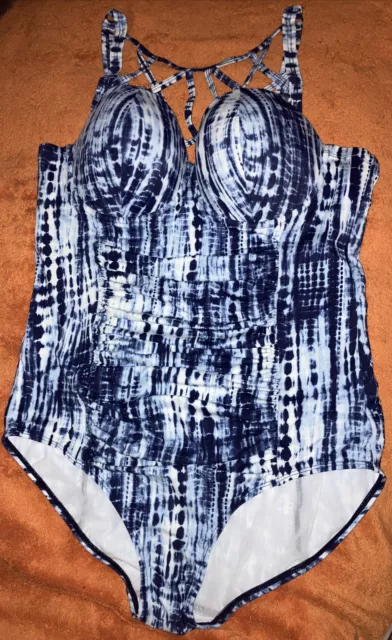 Torrid Women Ruched Tie dyed Swimsuit One Piece Plus Size 1 1X Blue