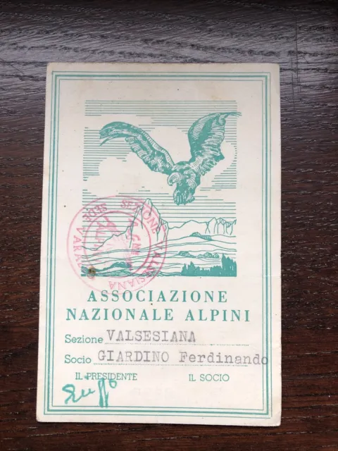 Tessera Associazione Nazionale Alpini 1958 Valsesia