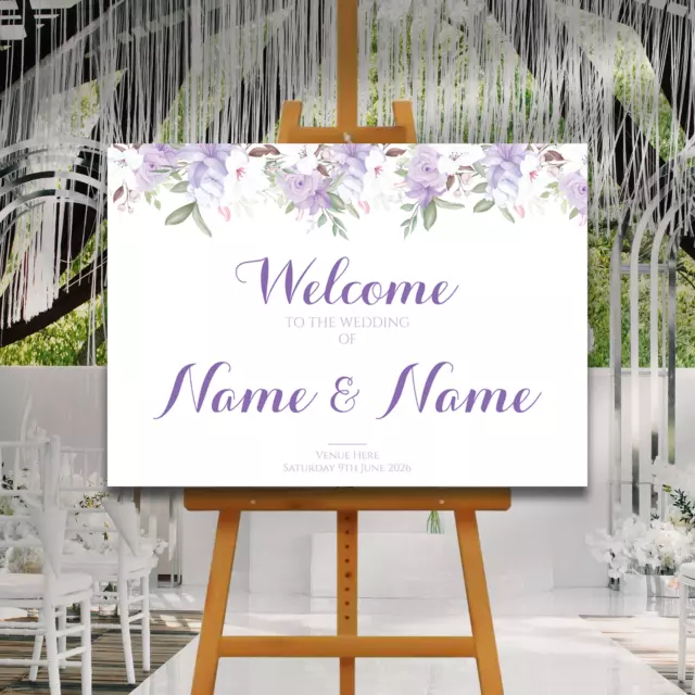 Personalised PURPLE LILY ROSES Welcome Sign, Printed Wedding Decor Photo Prop