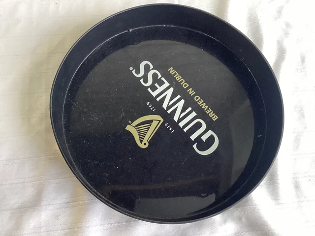 Guinness Stout Beer Serving Drink Tray Black Plastic Round Barware Vintage