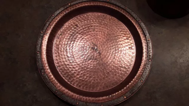 Hammered Copper Tray Plate Round 12" India White Barn Candle Co. Heavy