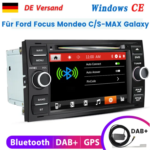 Reproductor de CD DVD de radio de coche DAB+ para Ford Focus Mondeo C/S-MAX Galaxy GPS NAVEGACIÓN BT FM