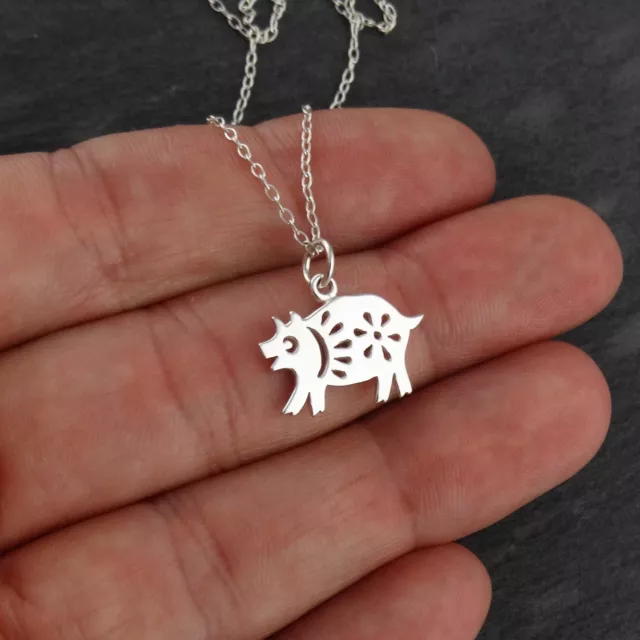 Year of the Pig Necklace - 925 Sterling Silver - Chinese Zodiac Pendant NEW