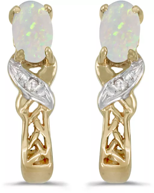 14k Gelbgold Oval Opal und Diamant Ohrringe (CM-E2584X-10)