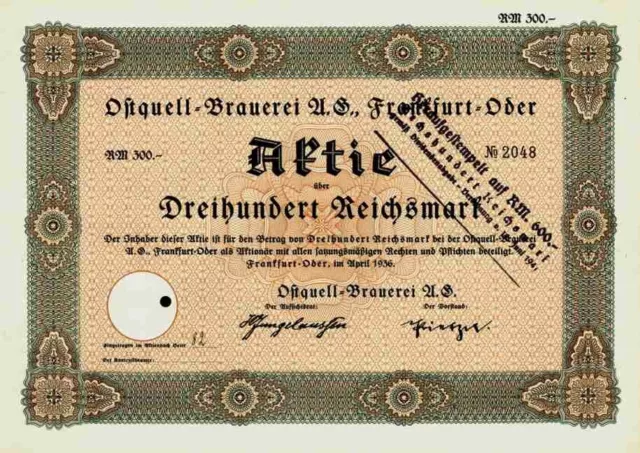 Ostquell Brauerei 1936 VEB Frankfurt Oder Schwiebus Brandenburg Schultheiß 300 M