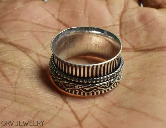 Handmade Spinner Ring Ethnic Jewelry 925 Silver Plated Us Size 8" R021-G153