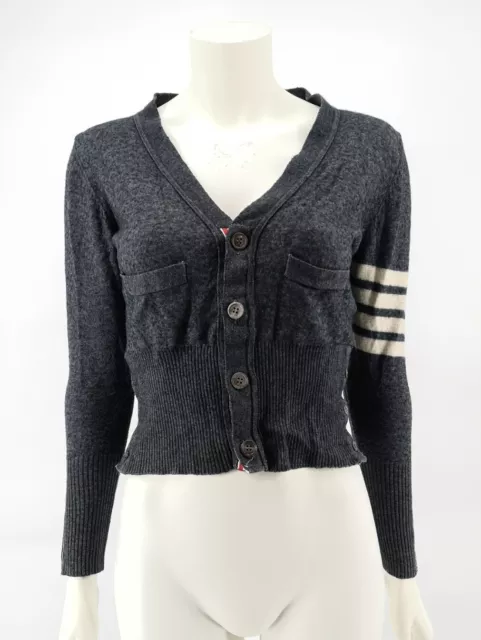 Thom Browne Women's Dark Grey Classic V-Neck Wool Cardigan Size 1 - Good Used