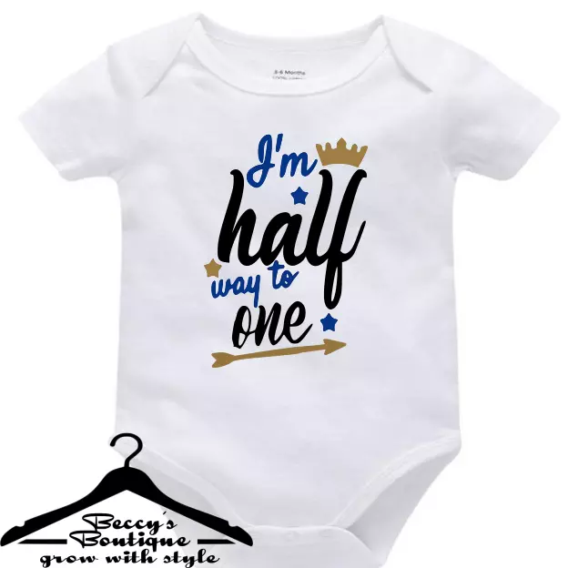 Personalised Custom Baby grow Vest Bodysuit Half Way To One 1 6 Month Birthday c