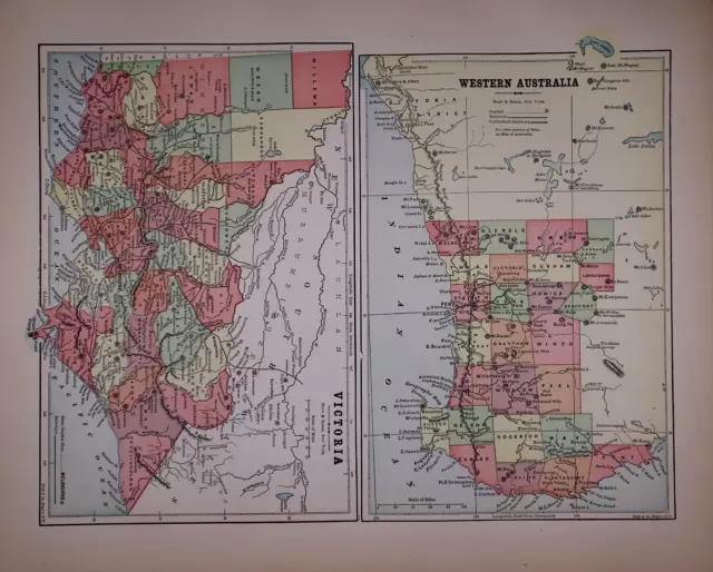 Old Original 1896 Atlas Map ~ WESTERN AUSTRALIA - VICTORIA ~ (11x14) -#1346