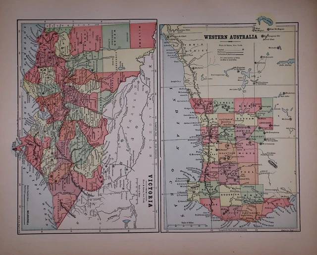 Old Original 1896 Atlas Map ~ WESTERN AUSTRALIA - VICTORIA ~ (11x14) -#1346