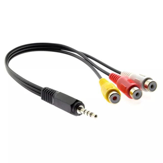 3.5mm 1/8" Stereo Car AUX Male to 3 RCA AV Female Cord Audio Video Cable 20cm AV
