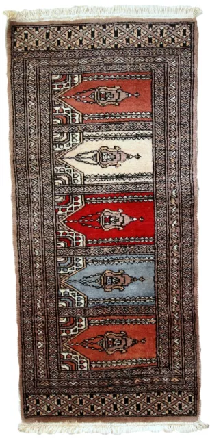 Alfombra anejo Uzbeko Bukhara hecho a mano 45cm x 101cm 1970s - 1C641