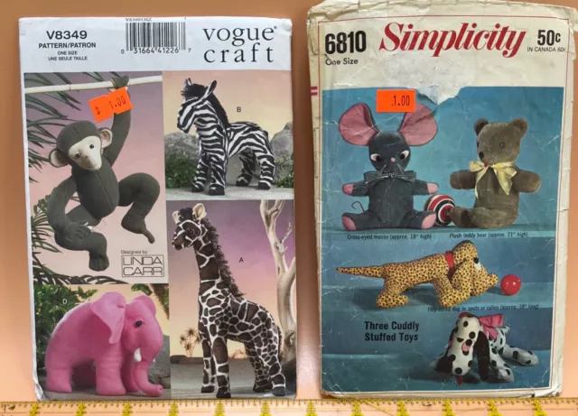 Lot: 2 Stuffed Animal Patterns VOGUE CRAFT V8349 & Vintage 1960s SIMPLICITY 6810