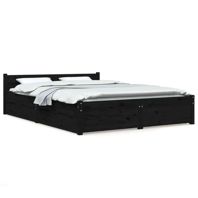 VIDAXL BED FRAME without Mattress with Drawers Black Double £282.79