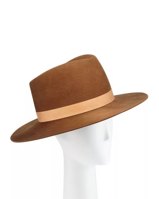 JANESSA LEONE Stewart Wool Fedora Hat w/ Leather Hat Band Medium 260133