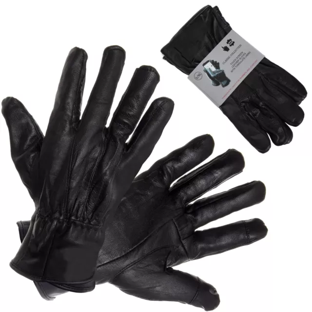 Mens Leather Touch Screen Gloves 100% Genuine Leather Thermal Lined Winter Glove