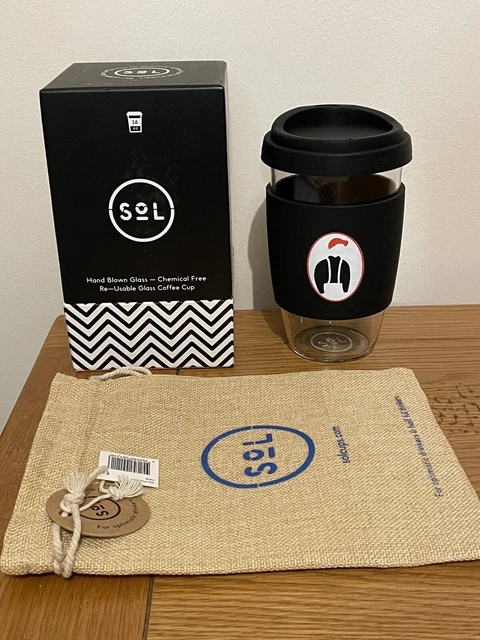 Somerville Lodge Branded SOL glass Drinks Cup. Black Lid. New In Box Somerville Lodge Branded SOL glass Drinks Cup. Black Lid. New In Box