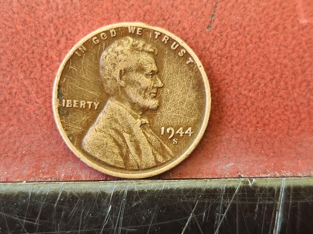 1944 Lincoln Wheat Penny "S" Mint Mark One Cent Coin Rim Error “L” In Liberty 1C