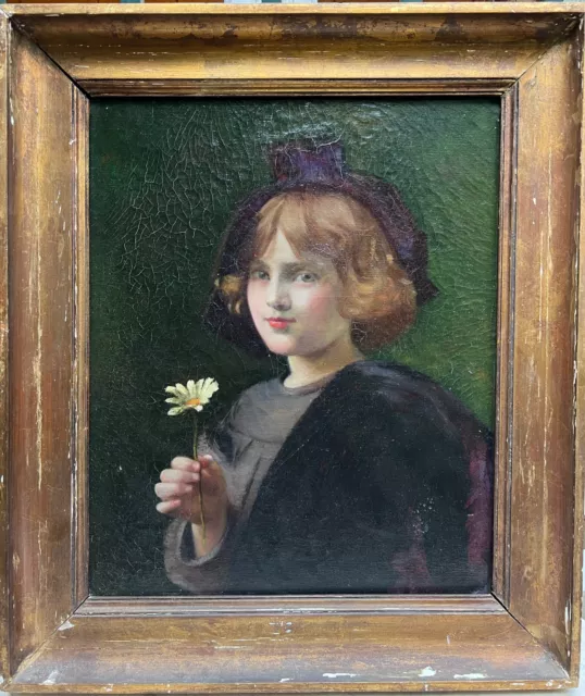 Marie Combine- Petel ( XIX - Xx) Young Girl With Daisy, Circa 1900 Art Nouveau