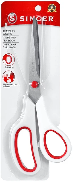 Tijeras de tela SINGER con agarre cómodo, paquete de 1, rojo y blanco