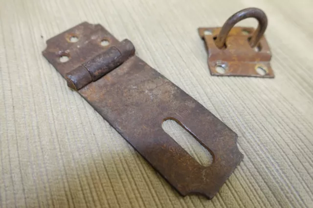 *VTG* Rusty Rustic 4.5" Barn Door HASP LATCH LOCK Chest Gate Padlock Hinged Lids