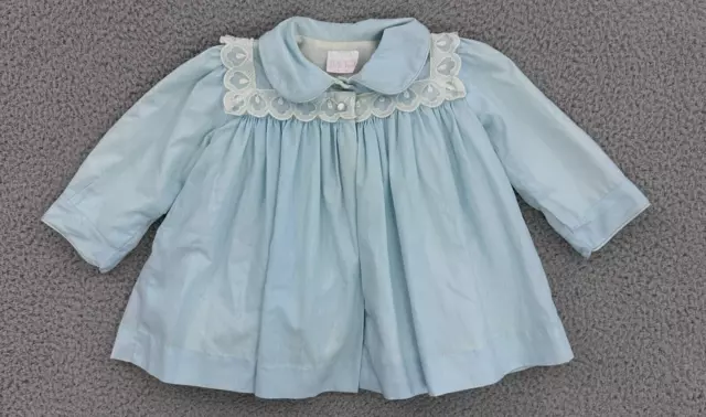 Cappotto vintage Betti Terrell da 9 a 12 mesi spilla bambino finitura in pizzo anni '60 foderato blu