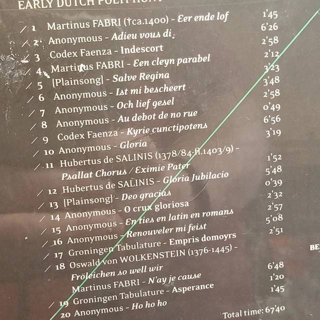MARTINUS FABRI HOLLANDSE Fragmenten Early Dutch Polyphony (CD) Album