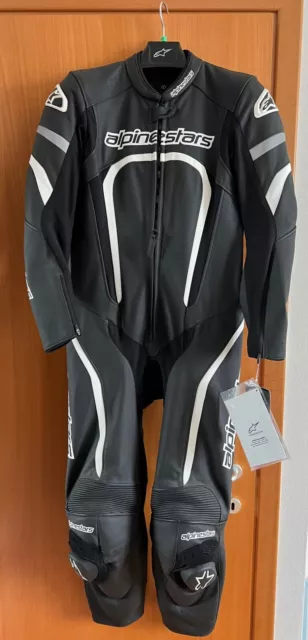 TUTA IN PELLE MOTO ALPINESTARS TG. 48 NERA Nuova Con Etichette!!!