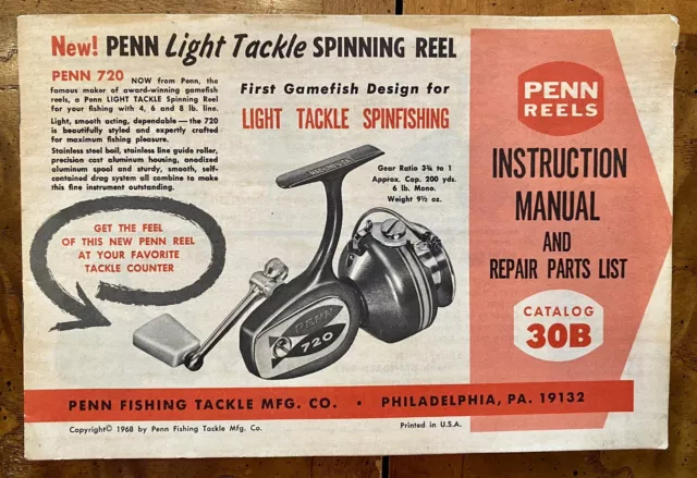 VINTAGE 1976 PENN Reels Instruction Manual and Repair Parts List Catalog  36B $10.00 - PicClick